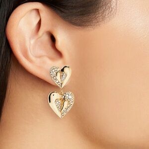 Baublebar Crystal Pavé Gold Double Heart Drop Earrings